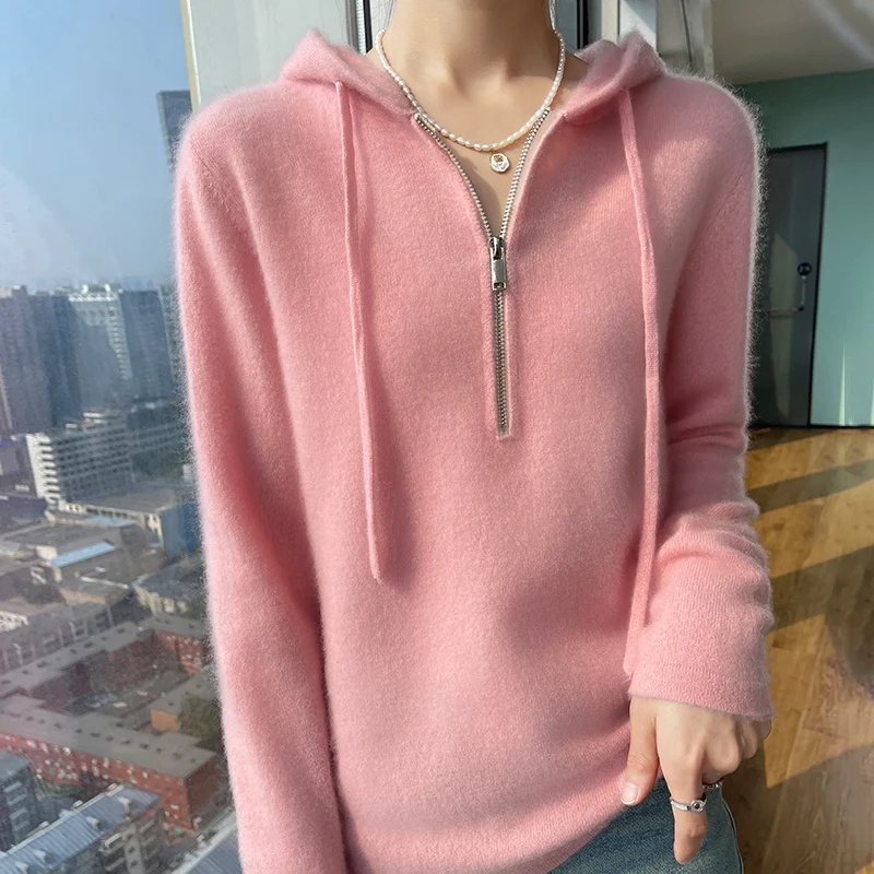 Women 100% Merino Wool Pullover Sweater Autumn Long Sleeve Cashmere Knitted Korean Fashion Female Hoodie Clothes Top