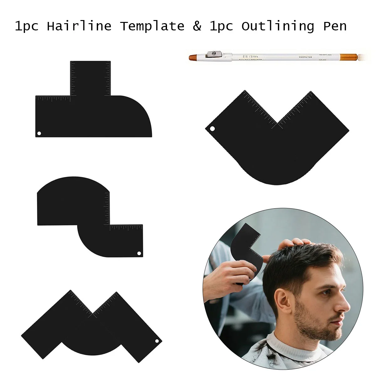 1Pc Hairline Template with 1Pc Outlining Pen, Men’s Hair Beard Line Up Tool for Precise Hair Edge Shaping and Barber Styling