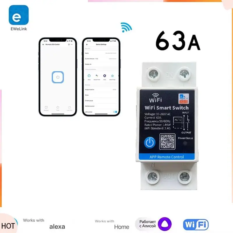 

Новости 63A умный переключатель реле Ewelink приложение дистанционное управление таймер Din-рейка 2P умный переключатель работает с Alexa/Google/Salute