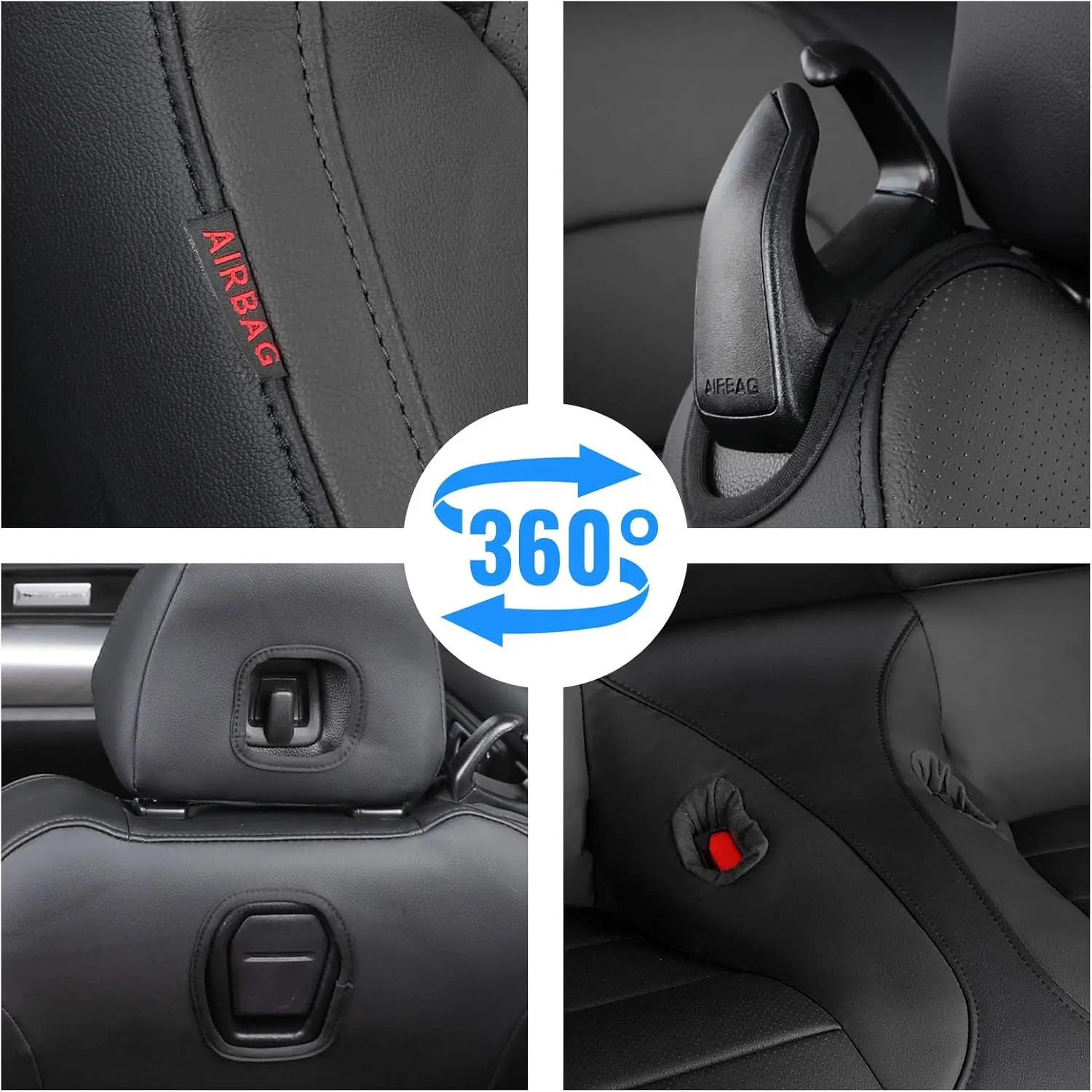 Coverdream Custom Fit Seat Covers Full Set Faux Leather for Ford Mustang Convertible/Fastback EcoBoost/Ecobost Premium/GT Premium Seat Covers Full Set Faux Leather Seat Covers