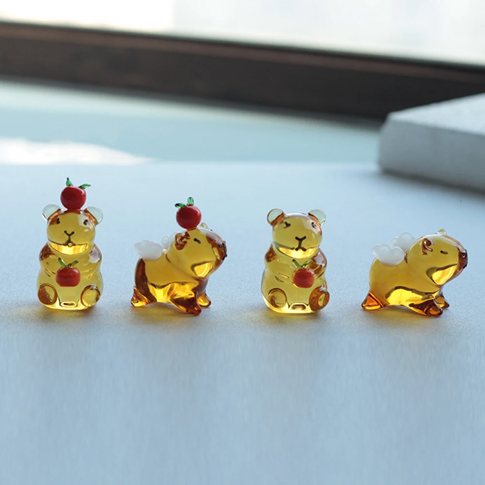 

4Pcs Glass Capybara Figurines Collectible Handmade Art Glass Animals Sculpture Miniature Kapibala Kids Gift For Home Table Decor