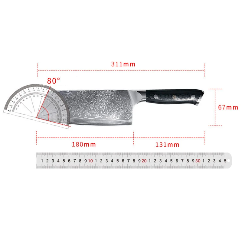 Nakiri Knife G10 Handle 67 Layers Damascus Steel Blade Sharp Chefs Cleaver Meat Slicing Vegetables Kitchen Knives Cooking Tools