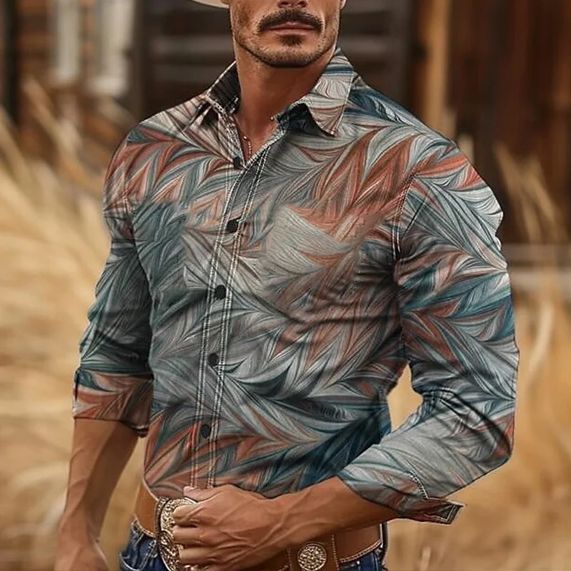 Men\'s retro Western 3D printed Western shirt Outdoor Resort Horse Racing Spring/Summer lapel long sleeve high quality shirt top