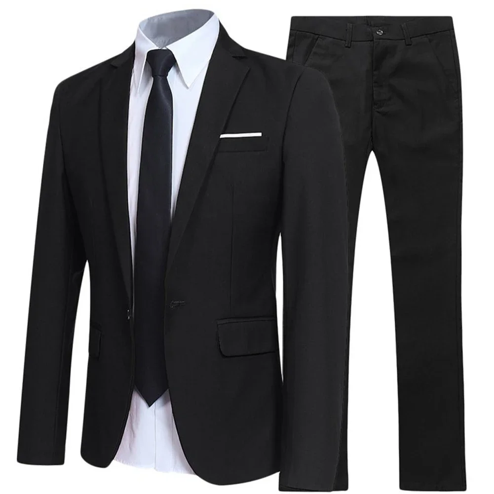 Men Formal 2 Pieces Suit Set Fashion New Boutique Business Dress Wedding Groom Suit Coat Blazers Trousers Suits Clothing Sets