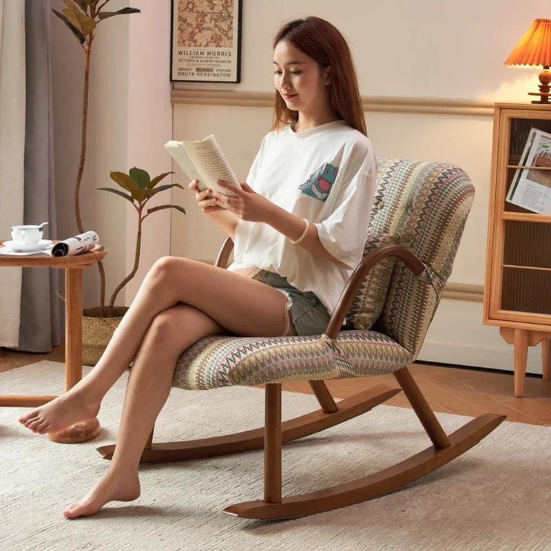 JHZ for Recliner Design Living Room Chairs Rocking Wooden Lazy Balcony Living Room Chairs Individual Reading Fauteuil Salon