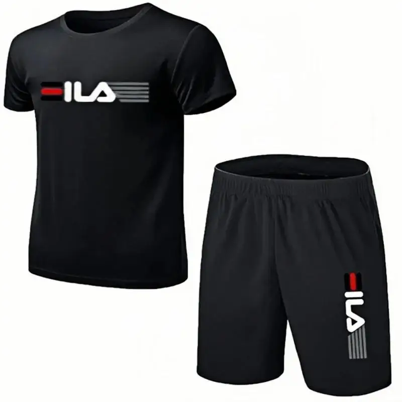 

Летний мужской модный комплект для фитнеса: простой, стильный, оверсайз, состоящий из футболки с коротким рукавом и шорт, повседневная спортивная одежда, мужской костюм.