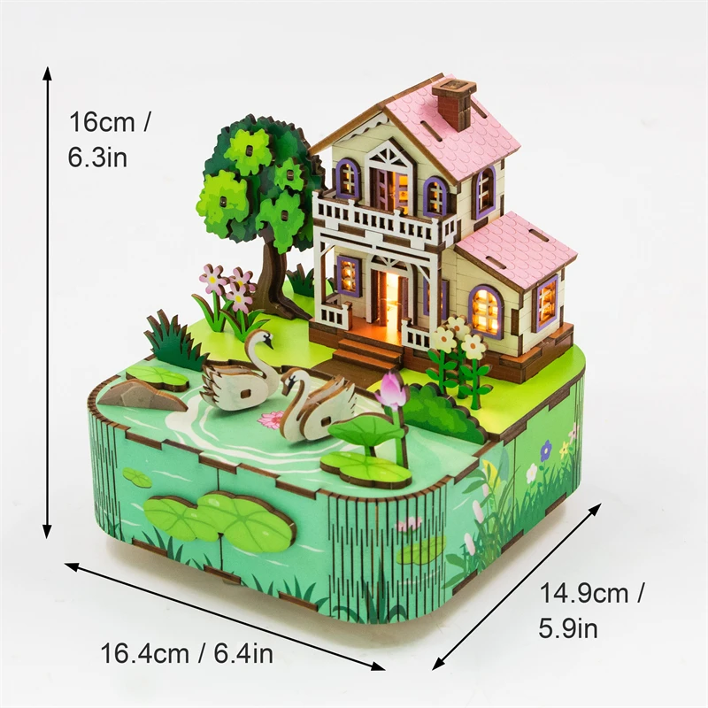 DIY 3D ไม้ Merry-Go-Round Music Box Miniature ชุดจิ๊กซอว์ปริศนาสามารถย้ายสําหรับเด็กคริสต์มาสของขวัญตกแต่งบ้าน