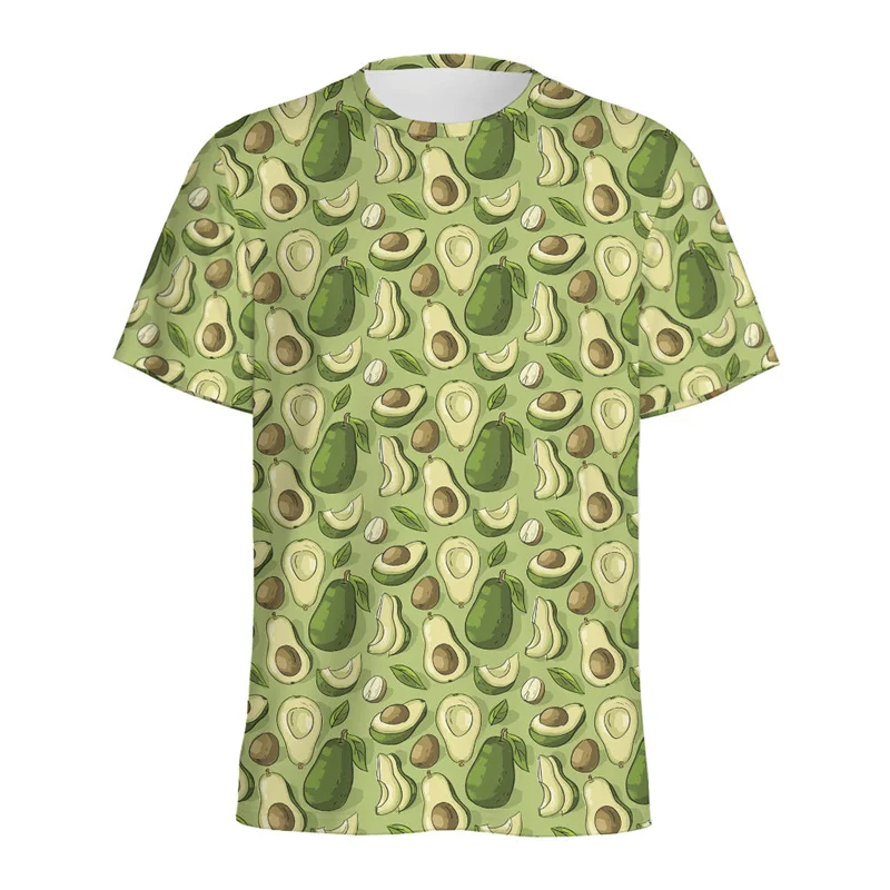 Cartoon Avocado Pattern T-shirt For Men Summer Casual Short Sleeves 3D Printed Fruit T Shirts Loose Tops Kids O-Neck Tee Shirt