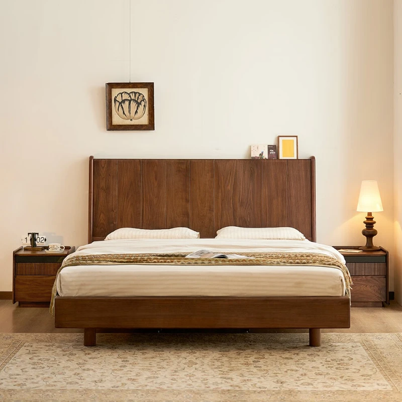 Home Simple High Headboard Solid Wood Bed, Master Bedroom King Bed, Lanyue Bed, 1.8 meters