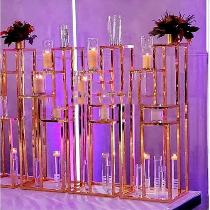 New stainless steel shiny gold wedding display rack, banquet performance party decoration props, candlestick decoration rack