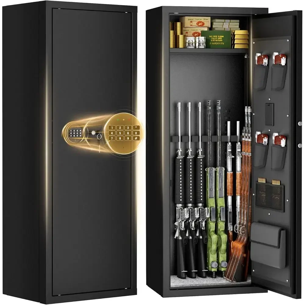 Firearms Storage Cabinet with 3 Removable Racks and 4 Pistol Compartments for Home Security