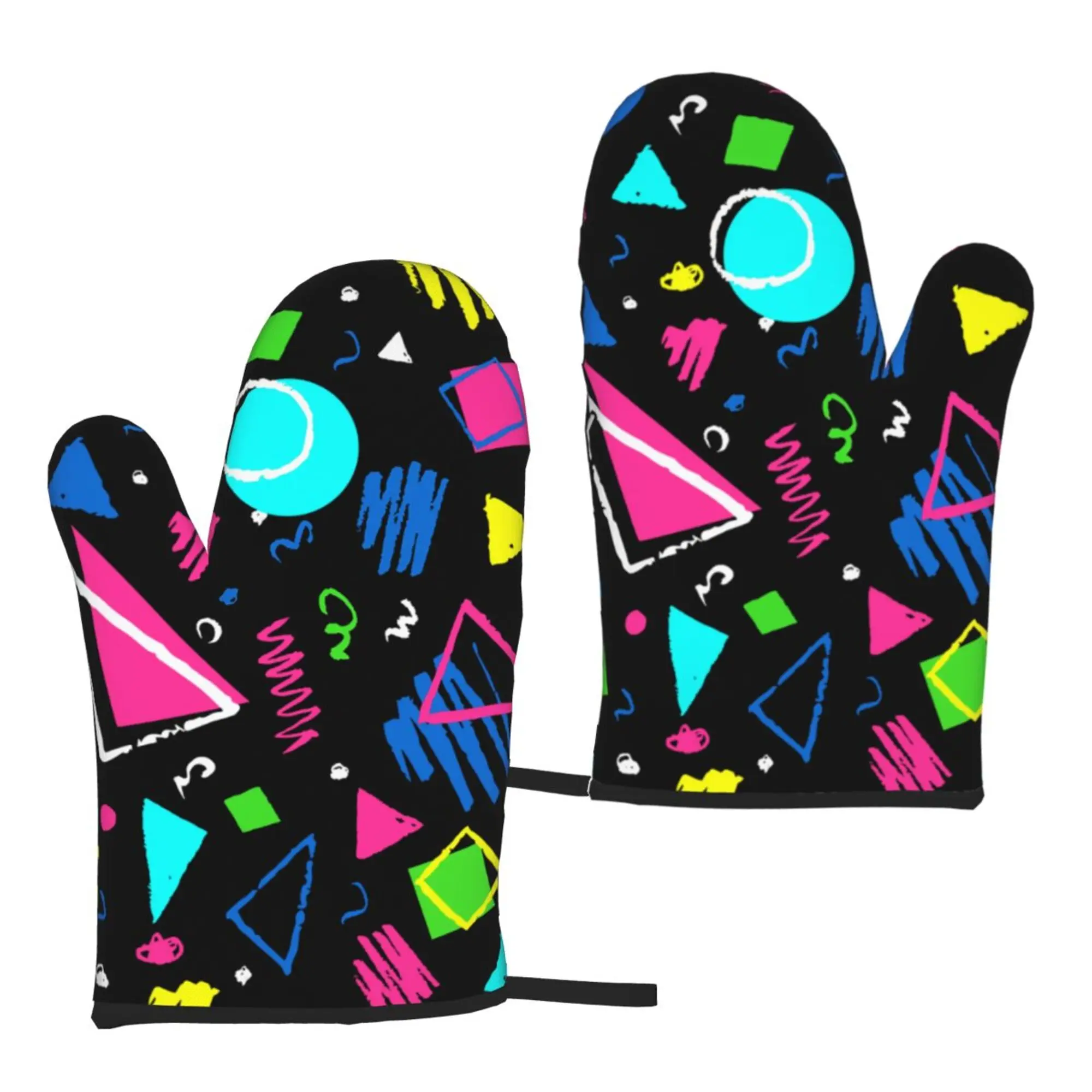 Retro Hiphop 80s 90s Oven Mitts 2pc Heat Resistant Gloves Kitchen Decor Heat Resistant Pot Holders Set for Cooking Baking