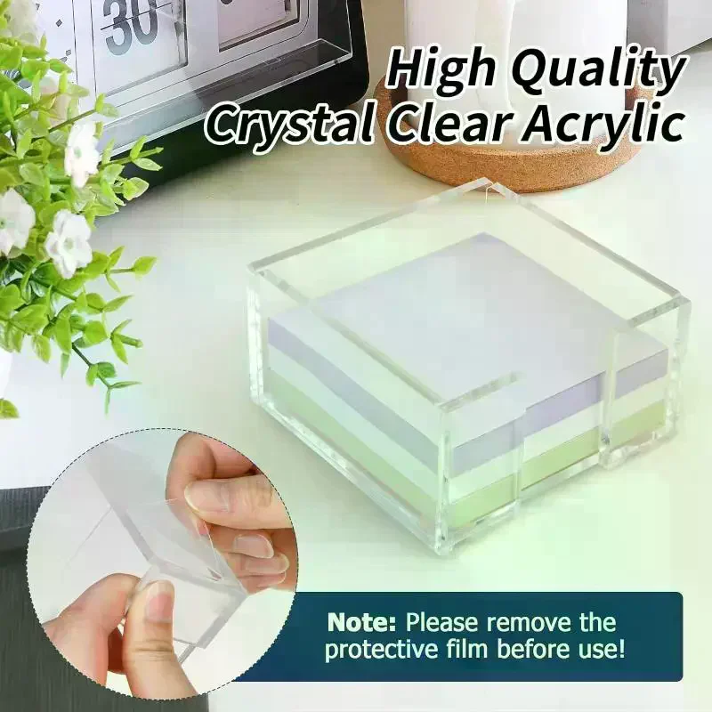 Transparent Sticky Note Holder Multi-Functional Crystal Clear Notepad Holder Desk Organization Portable Memo Note Dispenser