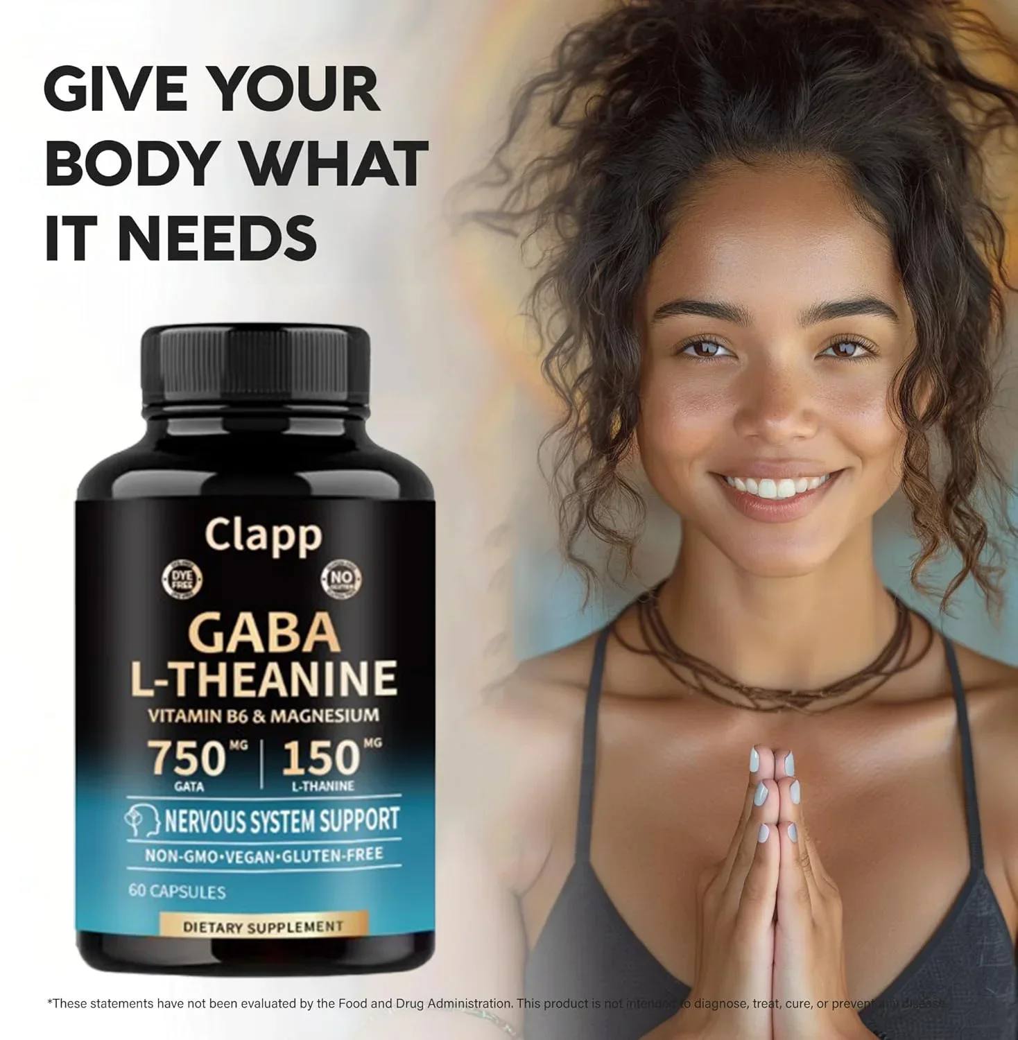 GABA que contiene suplemento de Teanina 750mg, suplemento de Liposome GABA altamente biodisponible, 60 cápsulas para adultos