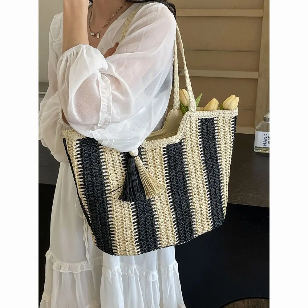 Straw Bag Ladies New Beach Seaside 2024 Vacation Hundred Shoulder Bag Large Capacity Weaving Commuter Tote Bag