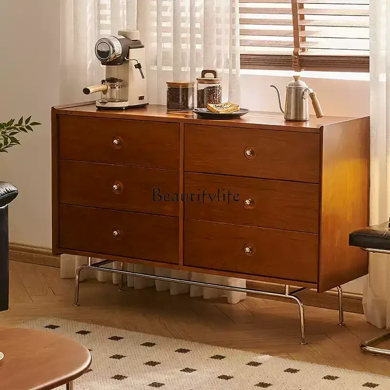 

Nordic retro solid wood six-chest cabinet storage porch storage drawer Japanese cabinet