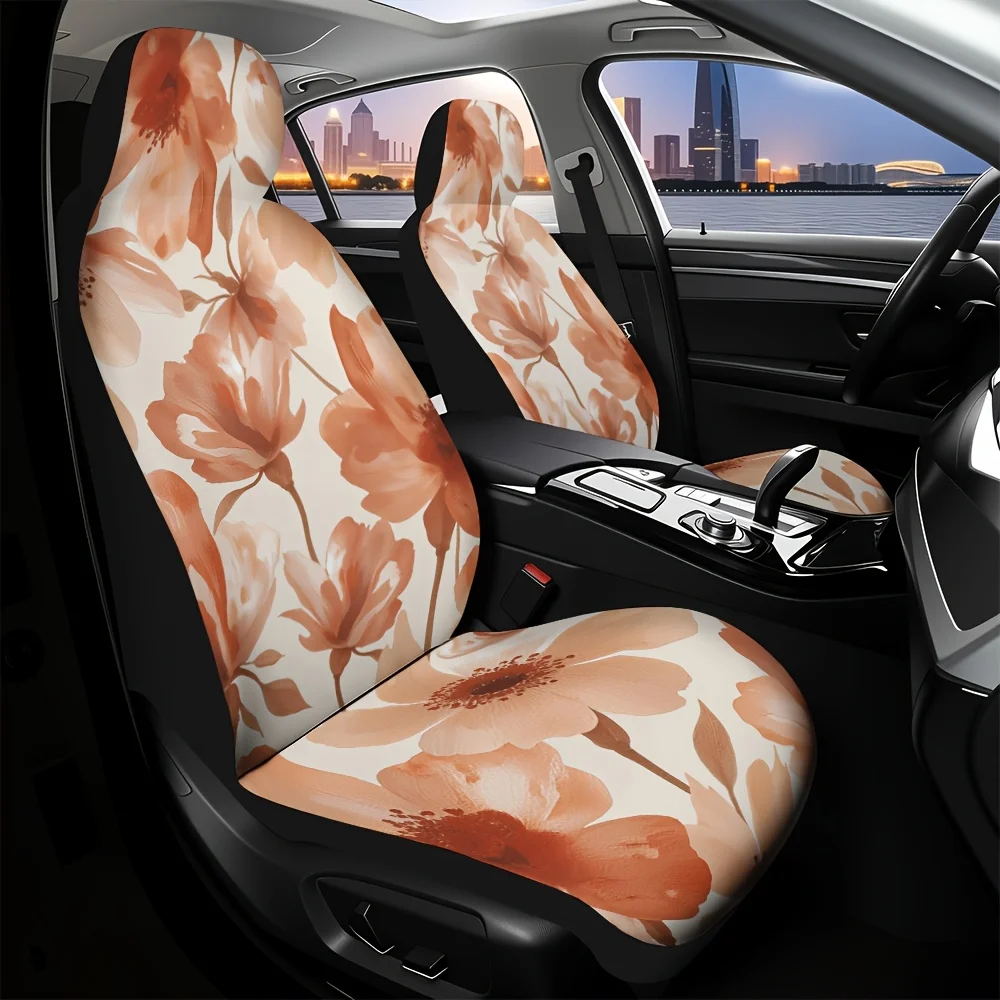 

2pcs Rose Elegance Print Car Seat Covers - Soft, Washable, Universal Fit For Driver & Passenger Seats, Trendy Interior Upgrade W
