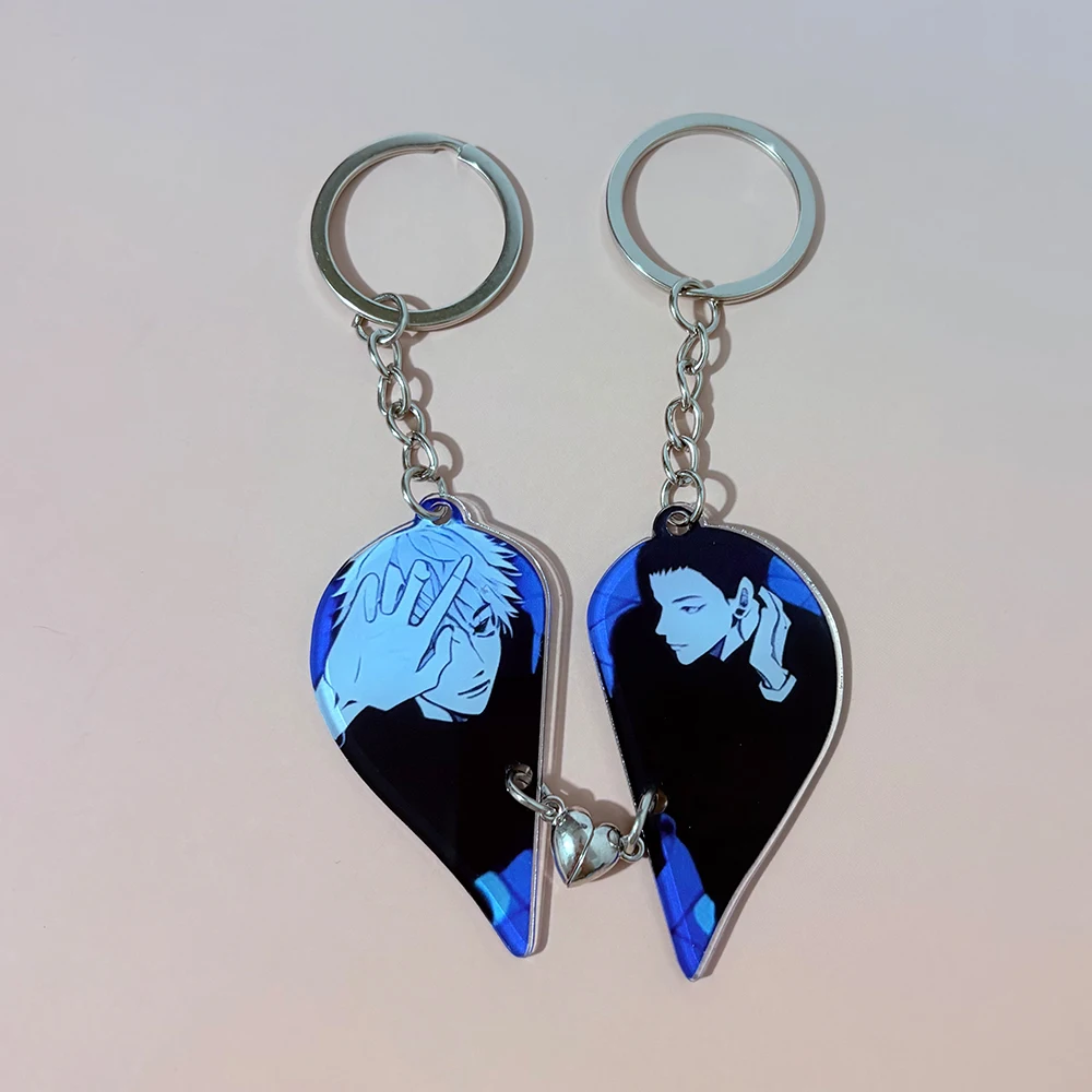 2pcs/set Anime Gojo Satoru Geto Suguru Matching Keychain Magnetic Heart Acrylic Keychain Anime Couple Keyring Pendant Fans Gift