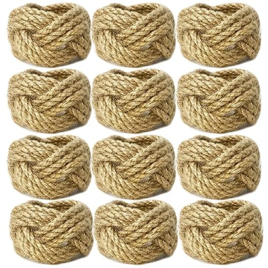 

WINGFISH тканые кольца для салфеток, оптовый набор из 12 джутовых колец для салфеток из мешковины в фермерском доме для обеденного стола, морские держатели колец для салфеток Ta