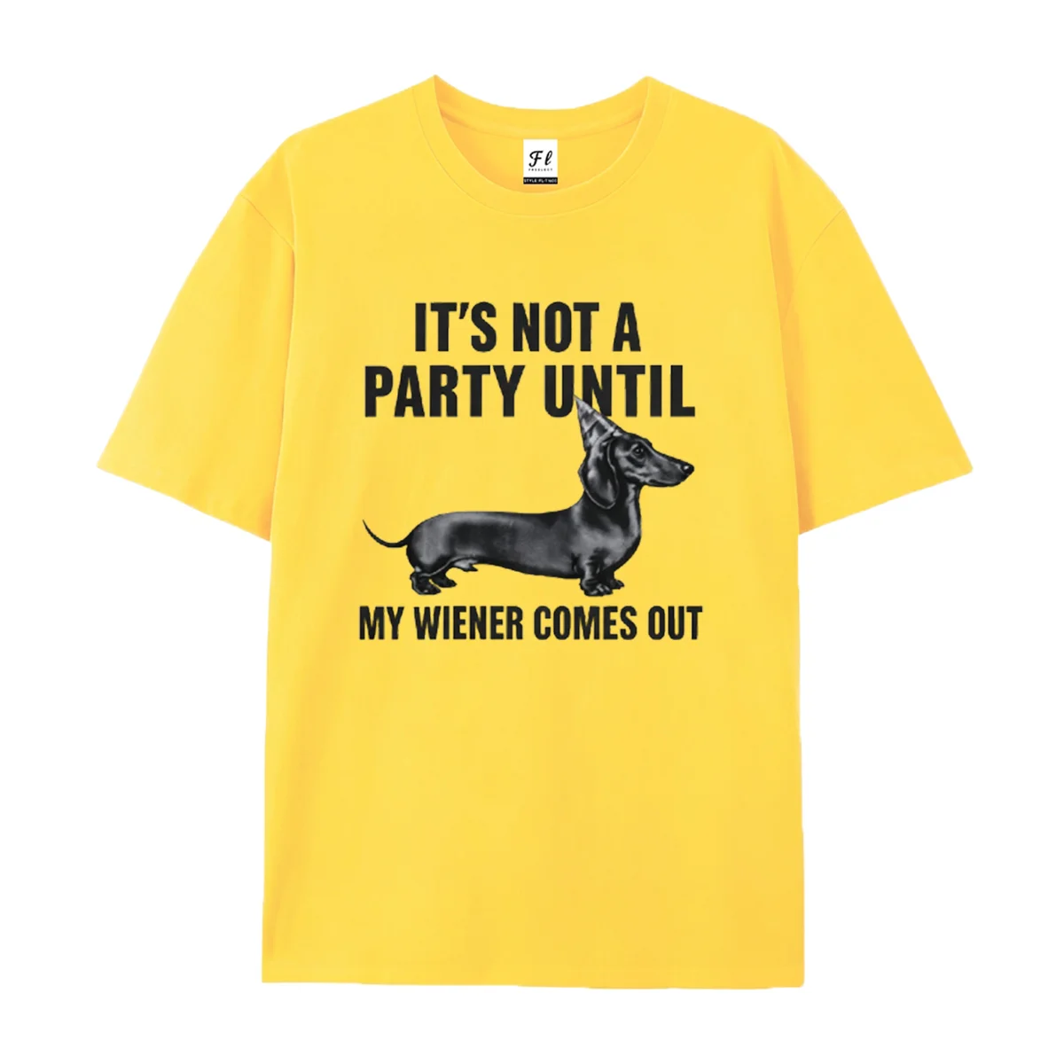 Funny Wiener Dog Party Graphic T-Shirt Dachshund Lover Sarcasm Print Short Sleeve Tee Casual Loose Fit Tops for Men Streetwear