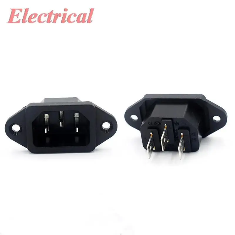 Power Socket IEC320 C14 Male 3 Pin Terminals AC 250V 10A Black Screw Type Power Inlet Socket Adapter For Household Appliances