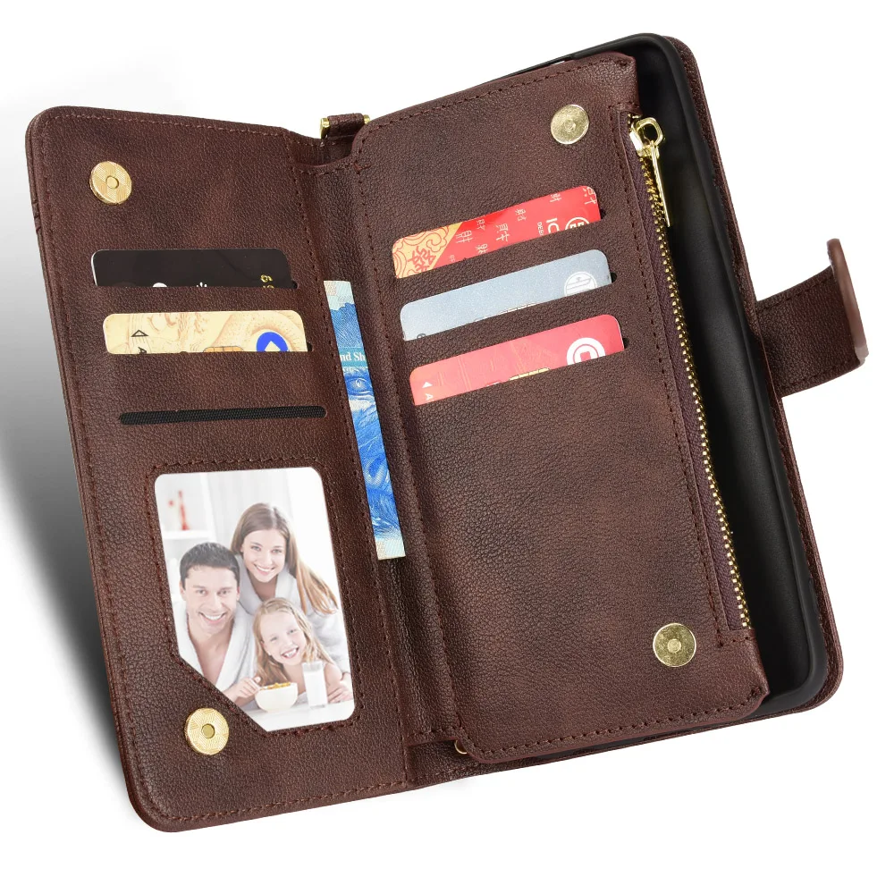 

Wallet With Card Slot Stand Flip Leather Case For OPPO F17 A73 4G A73 2020 Double Layer Zipper Cover Anti-fall