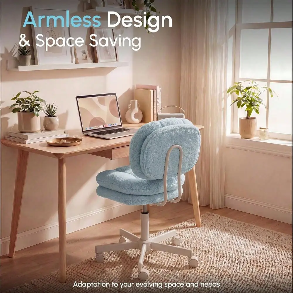 

Chair With Wheels, DoubleLayered Thickened Cushion Makeup Chair With High Backrest, Armless Swivel Ergonomic Comfy Desk Chair F