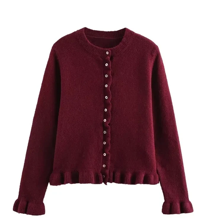 

Casual Knitted Long Sleeve Crew Neck Sweater Women's Outerwear Pure Color Open