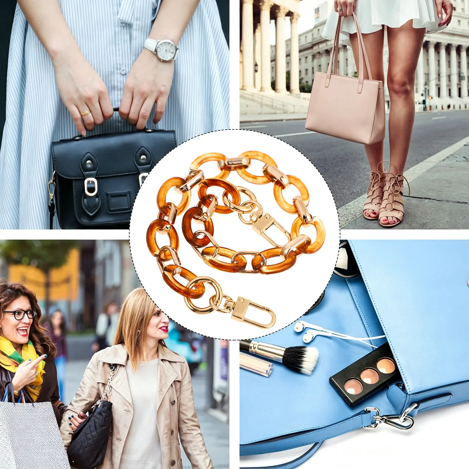 Bright Color Retro Decorative Resin Bag Chain Stylish Lightweight Purse Replacement Strap for Beach Party Date