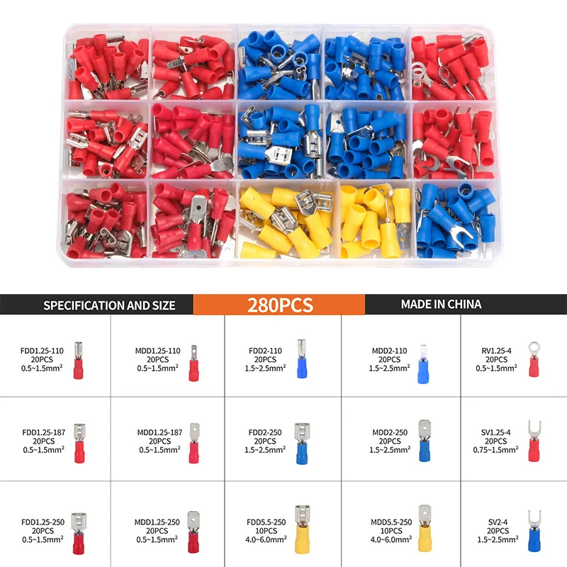 Wire Connector Kit Male Female Insulated Terminals Cold Crimp Terminals Assorted RV SV Crimp Terminals Spade Butt Connector