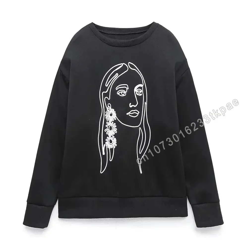 Fashion Women Round Neck Sweatshirt Hoodie Graphic Print Fleece Cotton Women Clothing Oversized Funny Autumn Winter Pullover