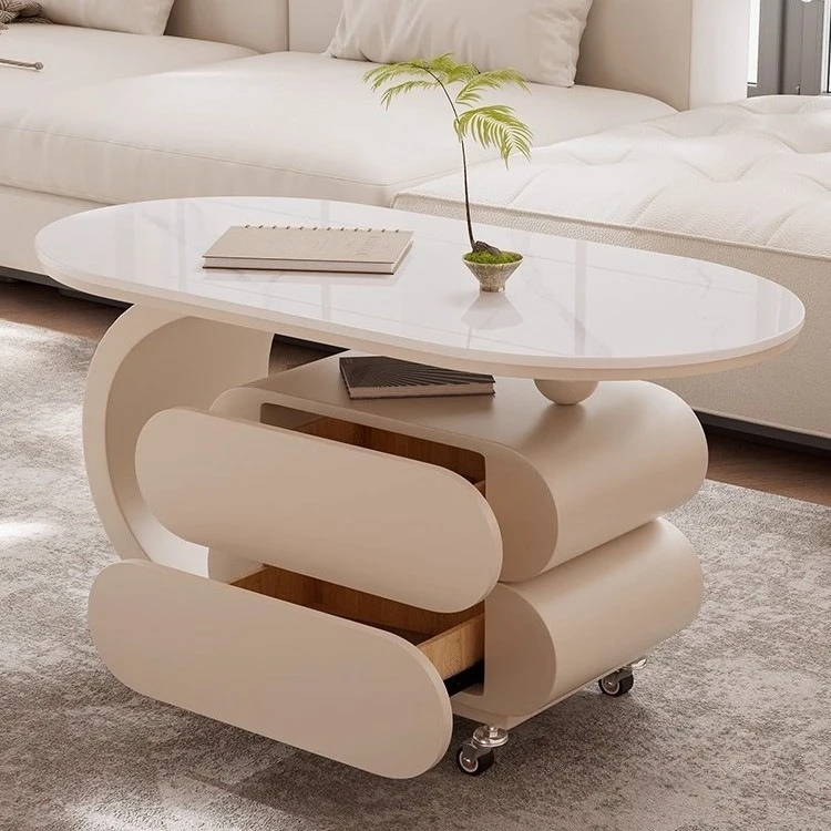 Light Luxury Italian Rock Slab Movable Coffee Table Living Room Household Small Apartment Modern Simple Creative Coffee Table