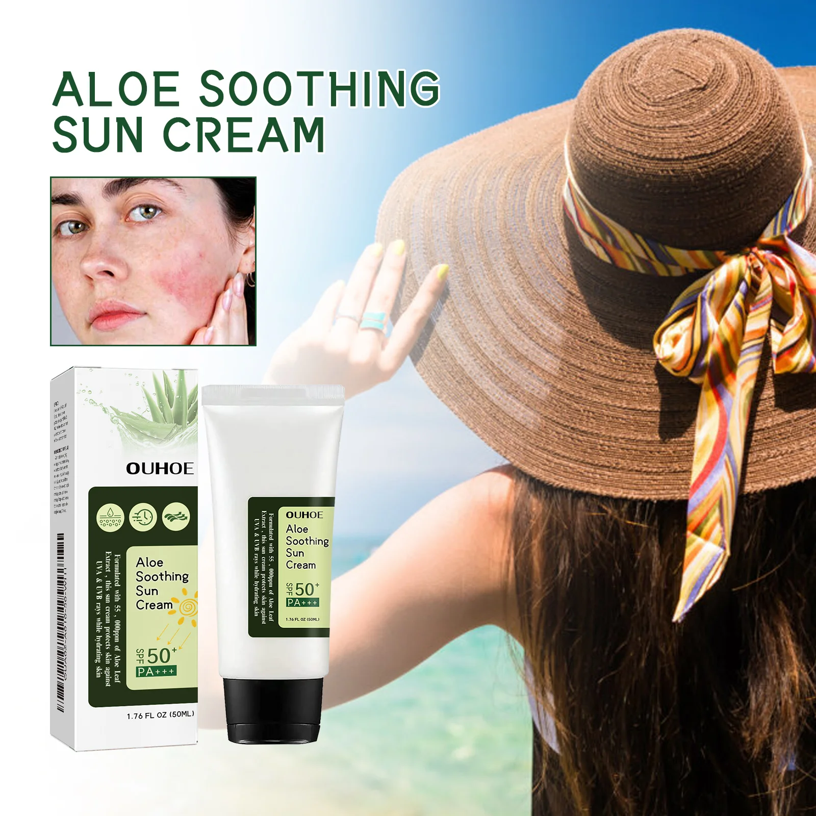 

Солнцезащитный крем Aloe Vera SPF50+ Увлажняющий крем с защитой от ультрафиолета, легкий нежирный солнцезащитный крем для ли