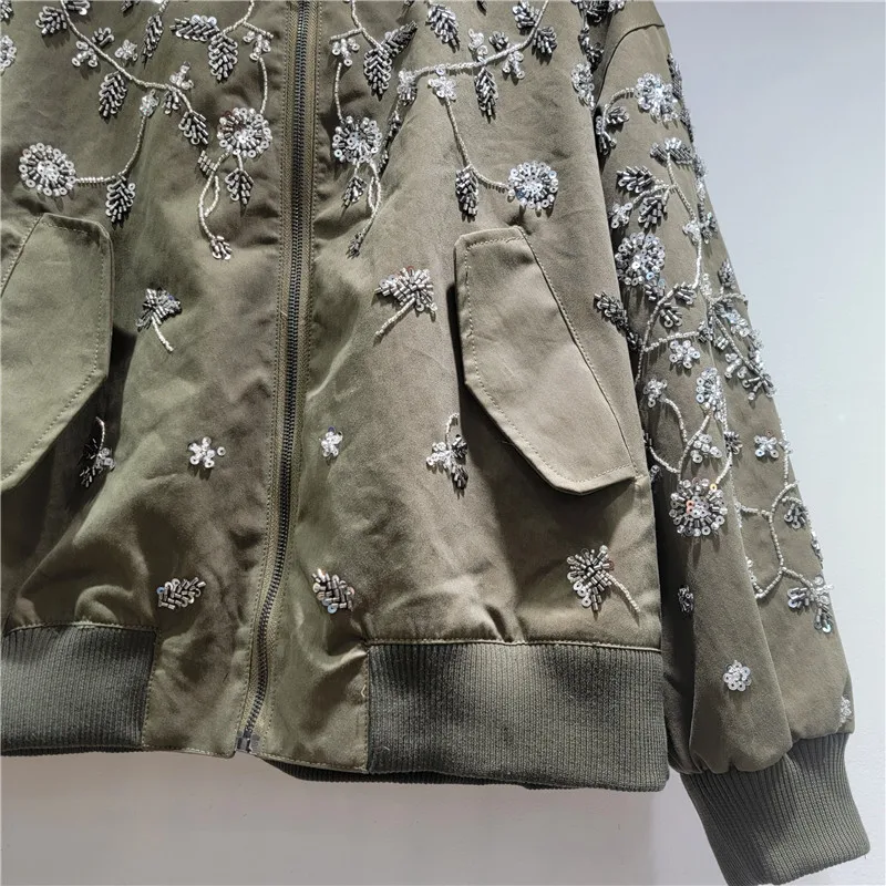 French Elegant Fashion Commuter Heavy Industry Rhinestone Blazer Single Button Loose Casual Versatile Black Jackets Women Autumn