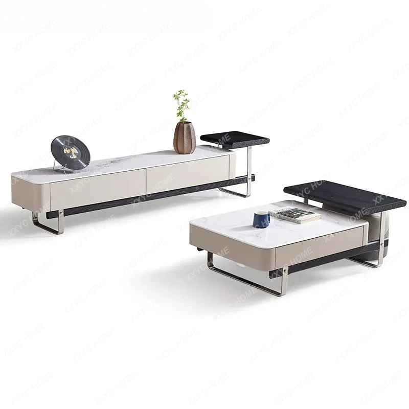 

Современный простой комбинированный комплект из микрокристаллического камня: тумба под телевизор и журнальный столик, новый небольшой напольный шкаф для гостиной с покрытием.