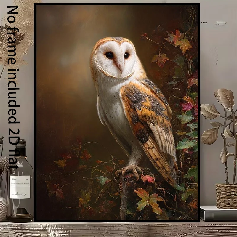 2D Flat, 1pc Vertical Barn Owl in Autumn Forest Frameless Canvas Painting - Suitable for / Vertical Wall Decor, Meticulously