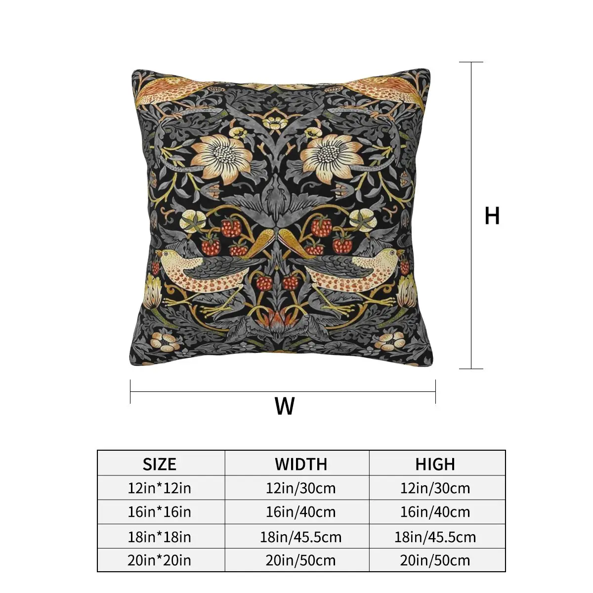 William Morris Strawberry Thief Square Pillowcase Cushion Cover Pillow Case Throw Pillow Cover for Home Sofa Living Room