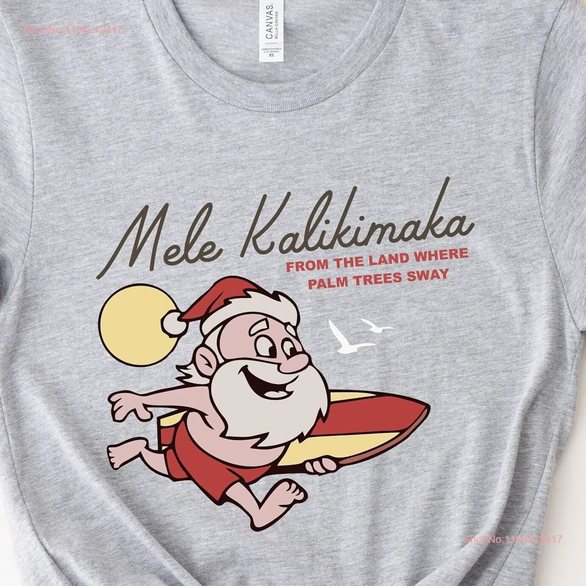 Mele Kalikimaka T Shirt Christmas Merry Party Cute Santa Hawaiian long or short sleeves