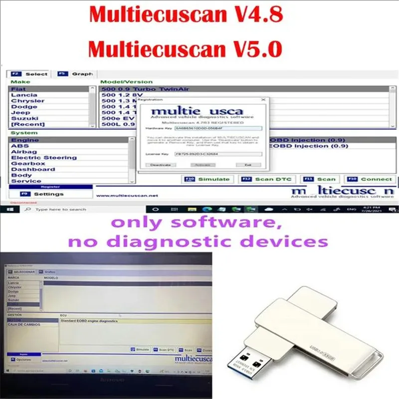 

MultiEcuScan 4.8 Register Work With ELM327 MultiEcuScan V5.0 For OBD2 Diagnostic Tools For Repair Software Fiat Connector