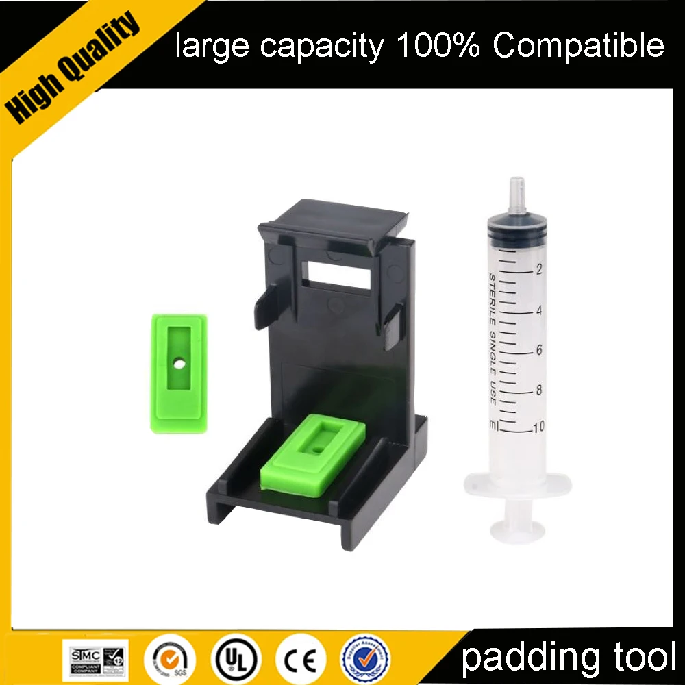 Kit de Ferramentas para Recarga de Tinta: Cartucho, Almofadas de Borracha, Seringa e Grampo para Impressoras HP 46, 64, 67, 305, 124, 124XL, 305XL, 67XL, 805XL, 62XL, 303XL