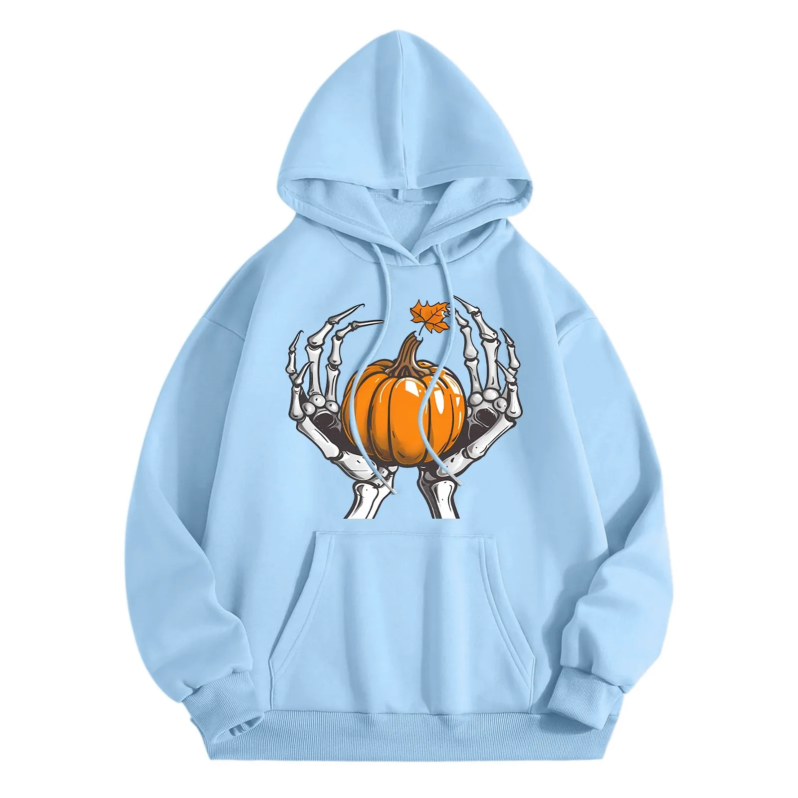 

Skeleton Holding Pumpkin Fun Halloween Ladies Hoodie Casual Loose Hoodie Fashion Trend Sweatshirt Holiday Print Clothing