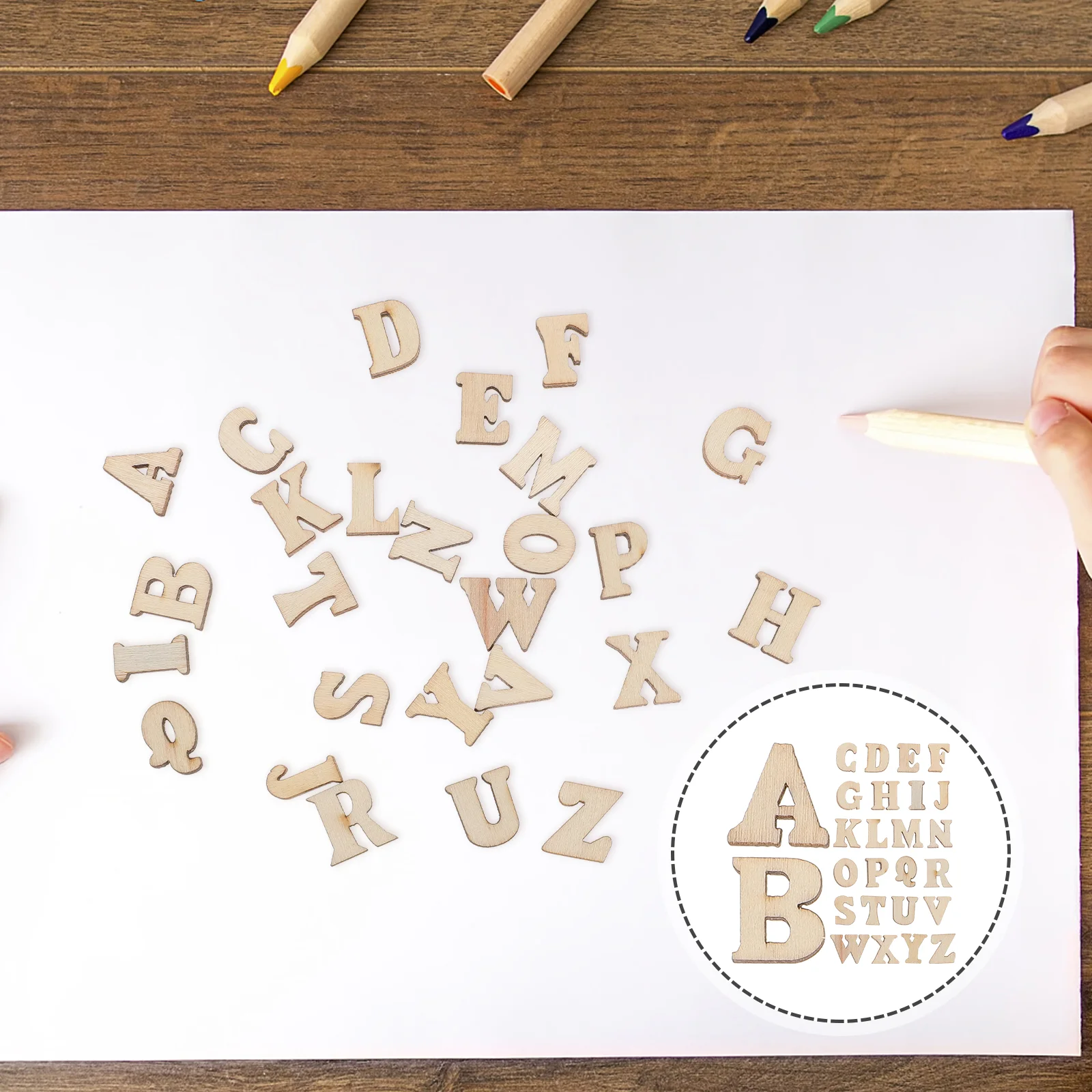 200 Stück Alphabet-Logspielzeug für Kinder und Kinder, Verzierungen aus Holz, Woiden-Weihnachtsscheibe