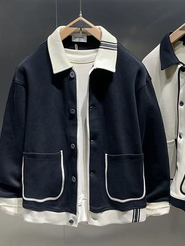 

High Quali Men's Jaet ort Sve Long Sve Contrast Color Warmth Spring Autumn Faionable Brand Polyester Fabric Sli...