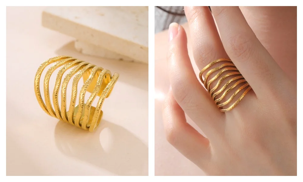 Skyrim Edelstahl Goldfarben Geometrischer Offener Ring Mode Minimalistischer Fingerring Hochzeit Party Schmuck Geschenk Großhandel – Detail 5