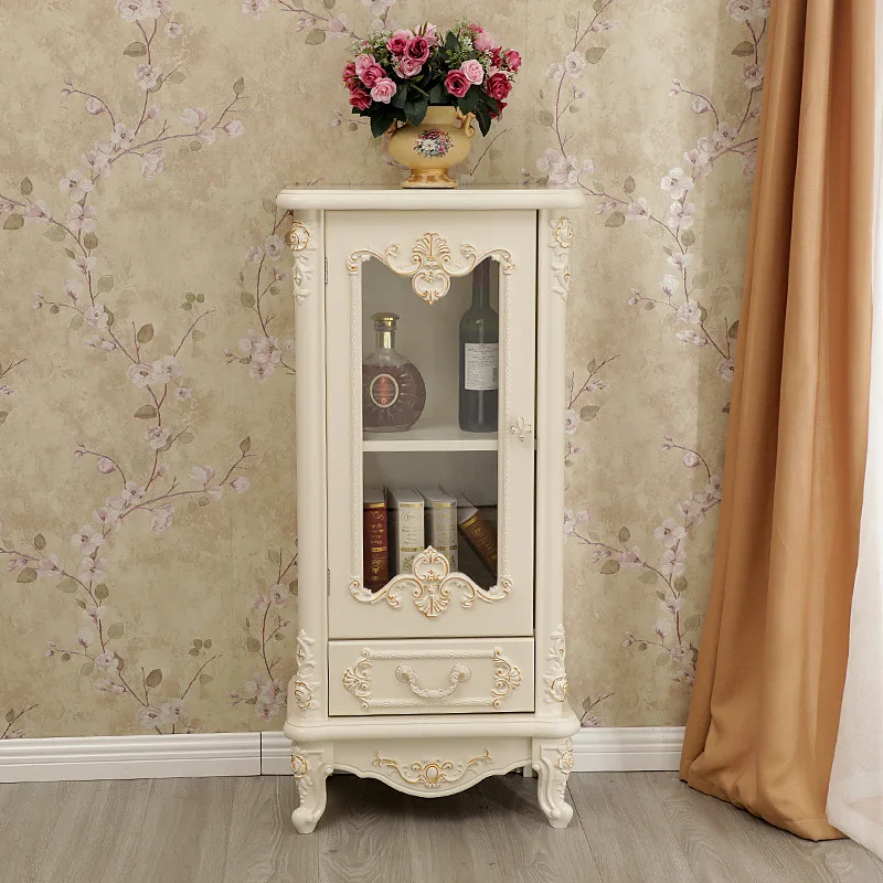 

European single-door wine cabinet white ivory white side cabinet French side