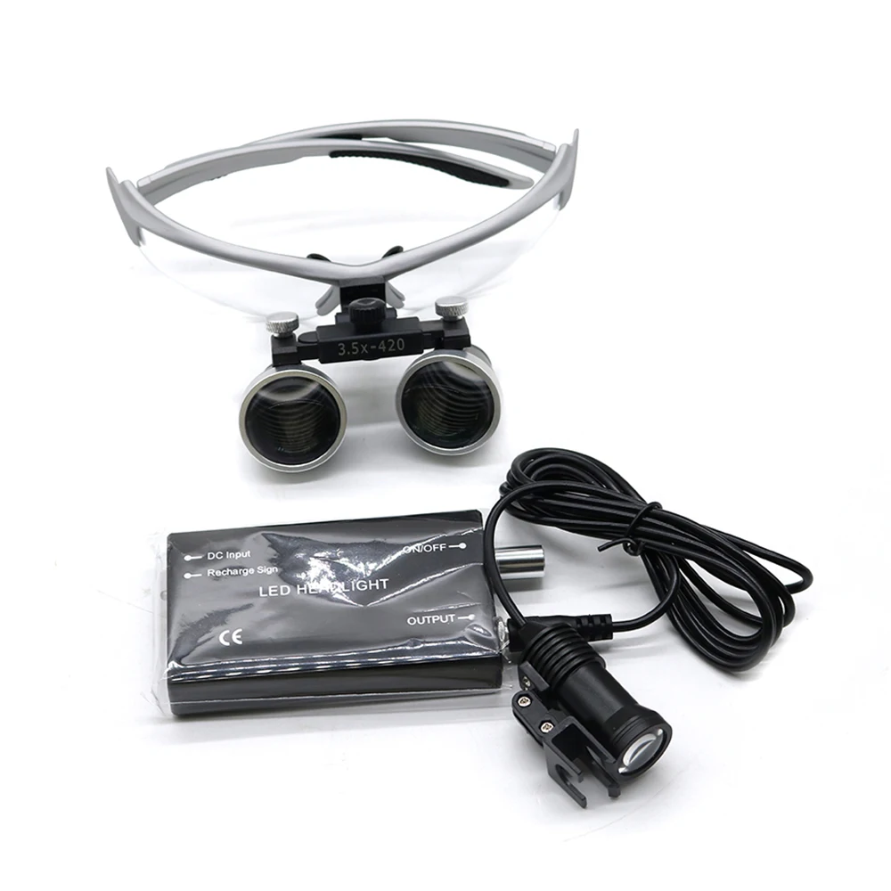 

Dental Medical Binocular Loupes 2.5X 3.5X 420mm Optical Glass Loupe LED Head Light with Aluminum Case