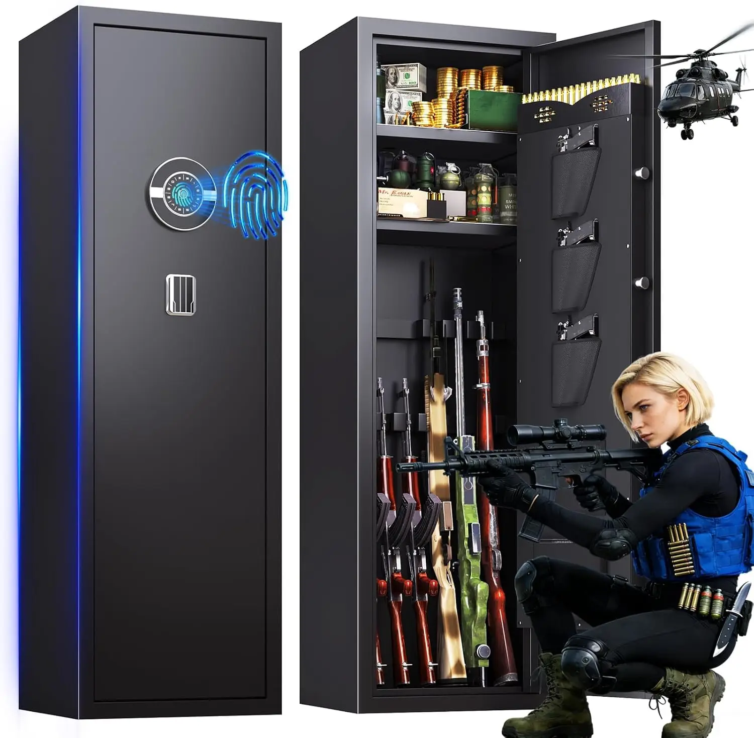 

8-12 Biometric Gun Safe, GunSafe for Rifles and Pistols, Quick Access Gun Cabinet for Shotguns, No Assembly Rifle Safe