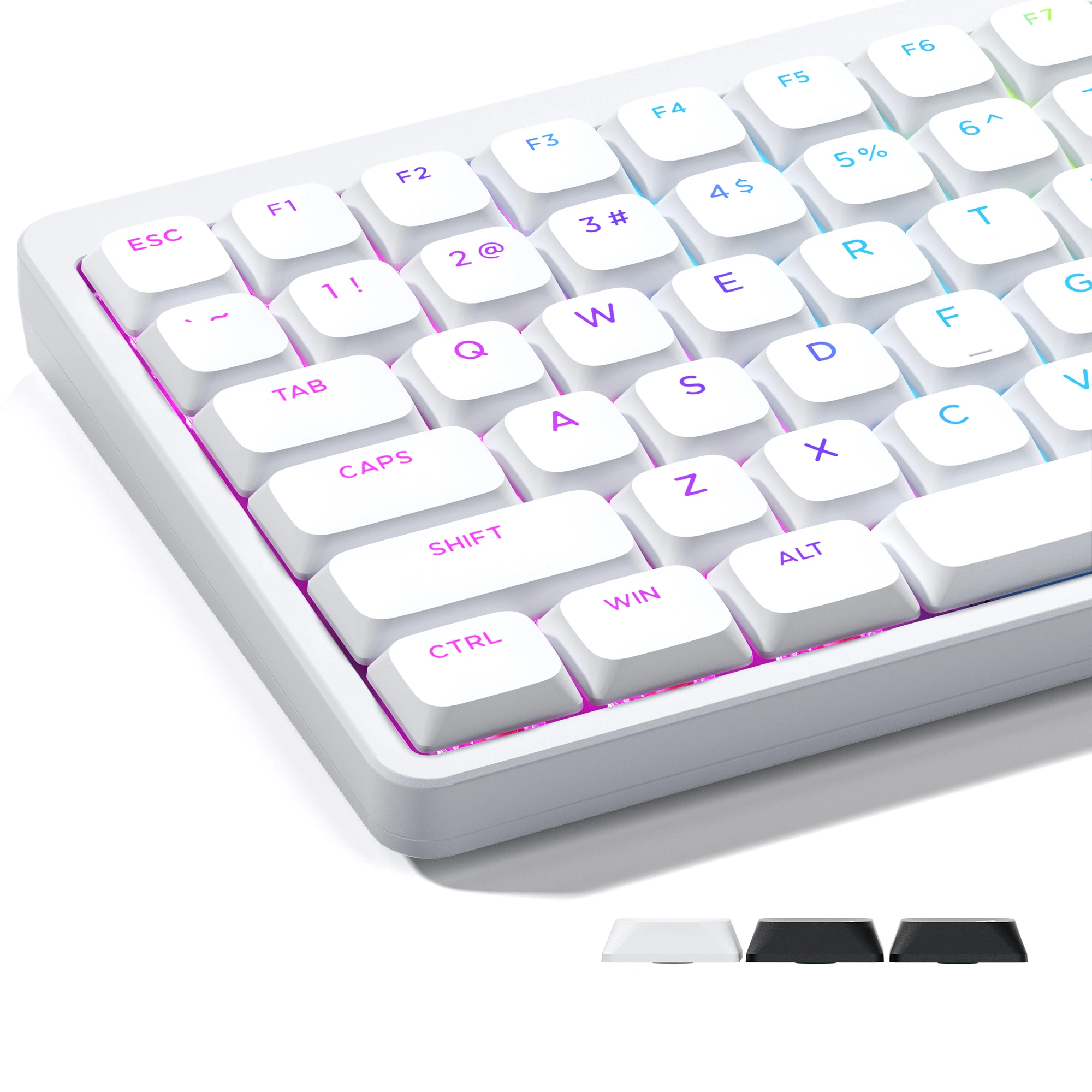 Shine Through Low Profile Keycaps Skyline R2 Double-Shot PBT Key Cap Compatible ASIN US Black/White 127 Keys