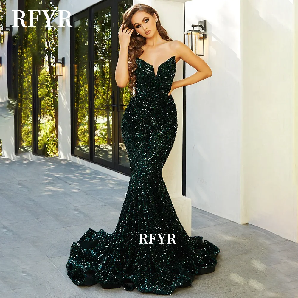 

RFYR Sequined Evening Dress Shiny Party Dress Mermaid Prom Dress Sweetheart Party Dress for Women Vestidos De Noche Customized
