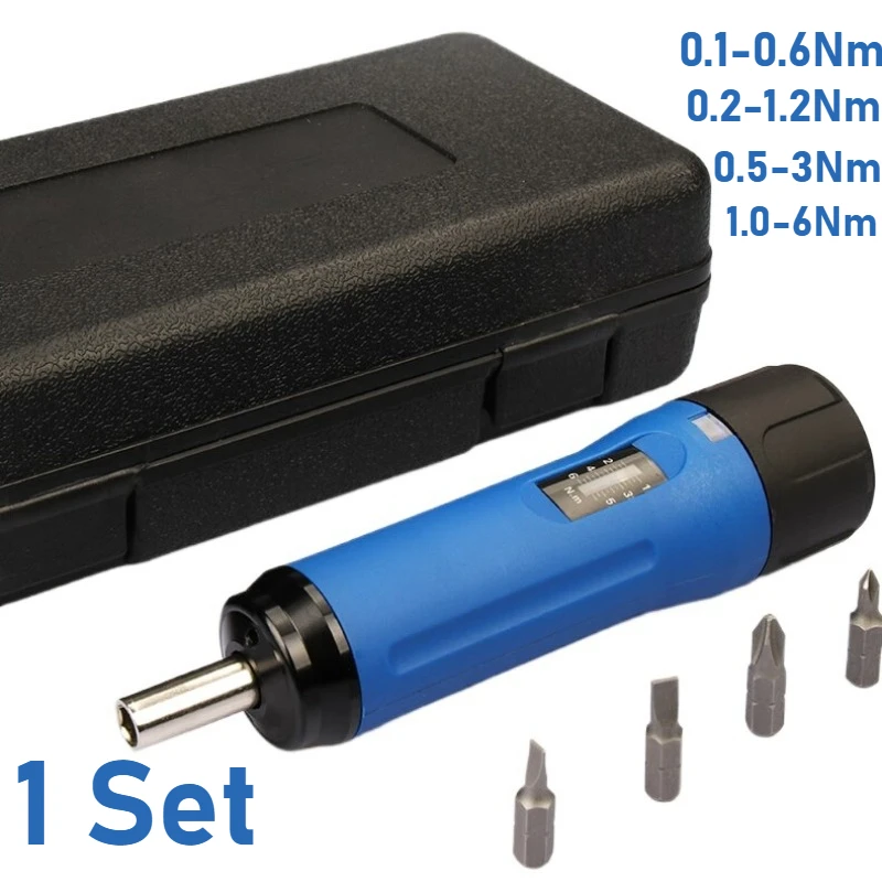 

Динамометрическая отвертка с предустановленным моментом 1-6 Нм/8,8-53 дюйма, 1/4 дюйма, прецизионный регулируемый динамометрический ключ для обслуживания, ремонта велосипедов